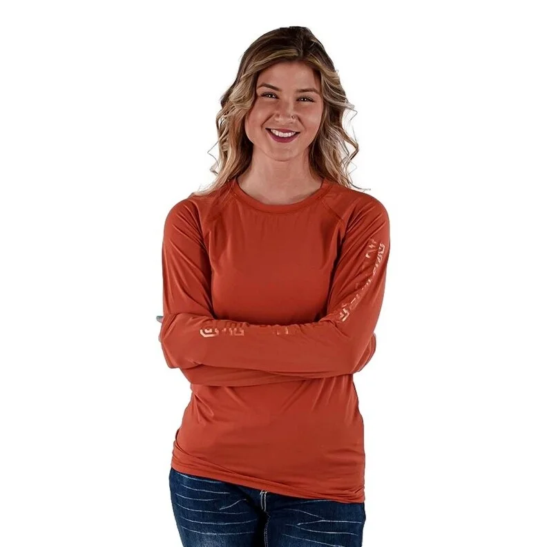 Cowgirl Tuff Western Shirt Womens L/S Baseball Tee Rust 100564 European