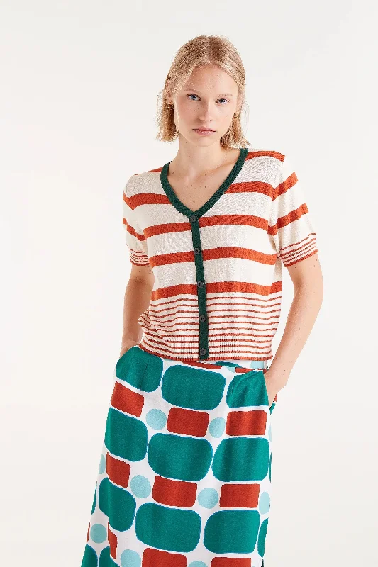 Orange Striped Short Sleeve Sweater Monochromatic All - in - one