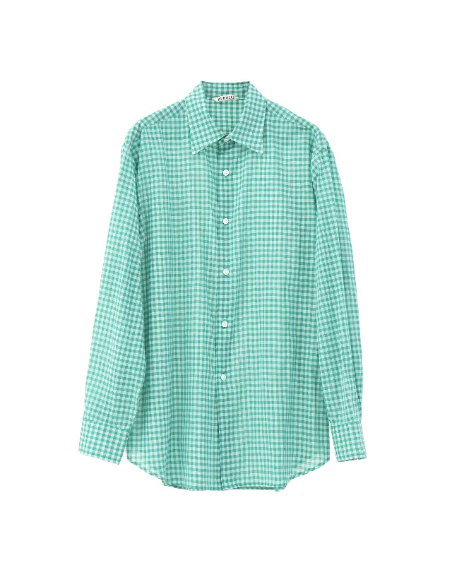 AIRY LIGHT COTTON CHECK BIG SHIRT Casual Women's Loose - fitting