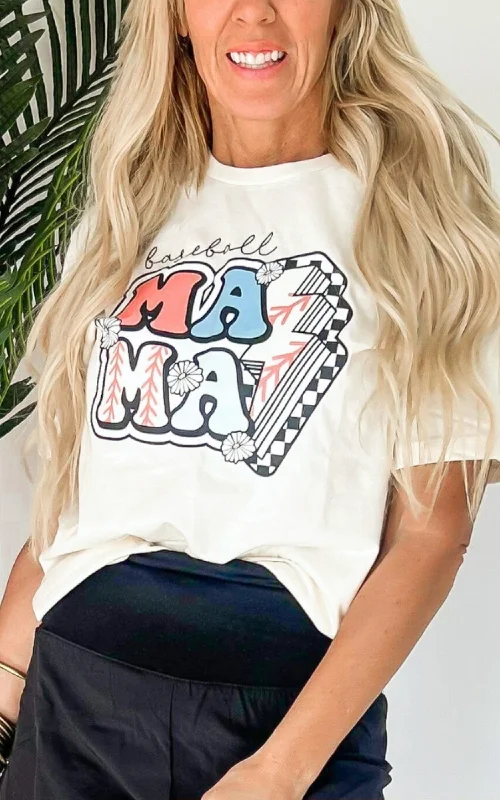 Baseball Flower Mom Graphic T-shirt* French French