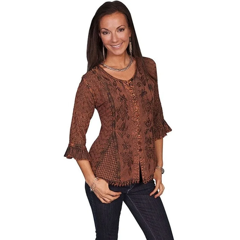 Scully Western Shirt Womens Honey Creek 3/4 Sleeve Embroidery F0_HC67 Sustainable Organic Scully Western Shirt Womens Honey Creek 3/4 Sleeve Embroidery F0_HC67 Sustainable Organic