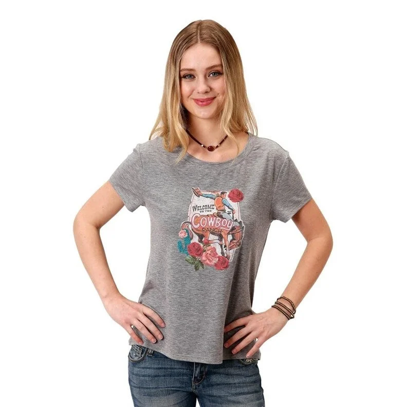 Roper Western Shirt Womens S/S Scoop Neck Gray 03-039-0513-6103 GY Sleek Women's Metallic