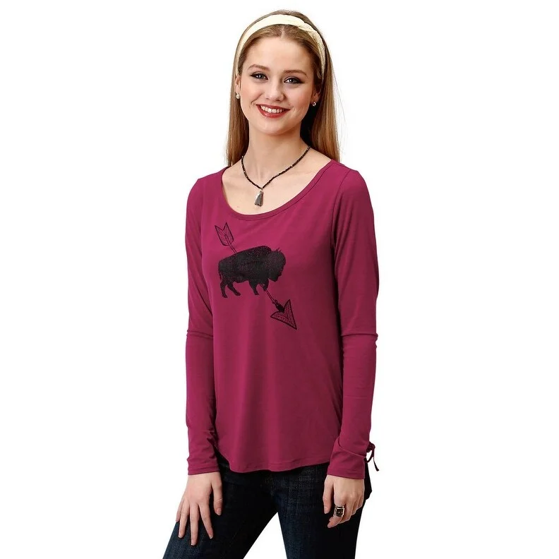 Roper Western Shirt Womens L/S Screen Print Maroon 03-038-0514-0152 RE Dapper Women's Bow - adorned Roper Western Shirt Womens L/S Screen Print Maroon 03-038-0514-0152 RE Dapper Women's Bow - adorned
