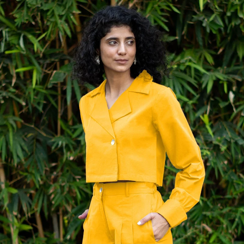 Yellow Cotton Poplin Full Sleeve Cropped Shirt Street
