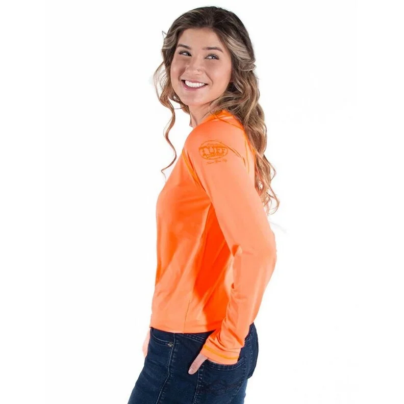 Cowgirl Tuff Western Shirt Womens Breathe L/S Tee Tangerine 100499 Rugged Women's Outdoor Cowgirl Tuff Western Shirt Womens Breathe L/S Tee Tangerine 100499 Rugged Women's Outdoor