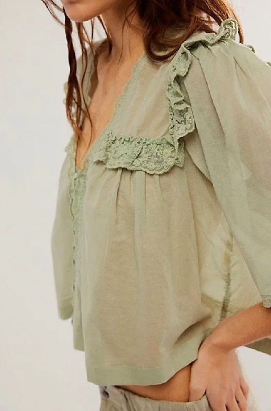 Free People - Mermaid Tails Top - Green Earthy Women's Hemp - based Earthy Women's Hemp - based