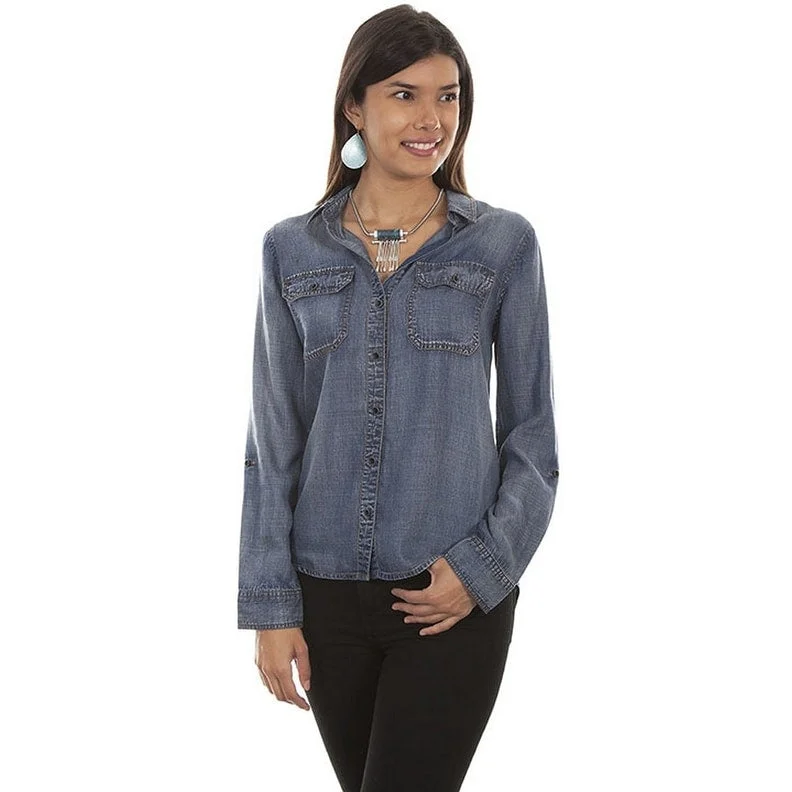 Scully Western Shirt Womens L/S Button Blouse Denim F0_HC473 Sophisticated Women's 