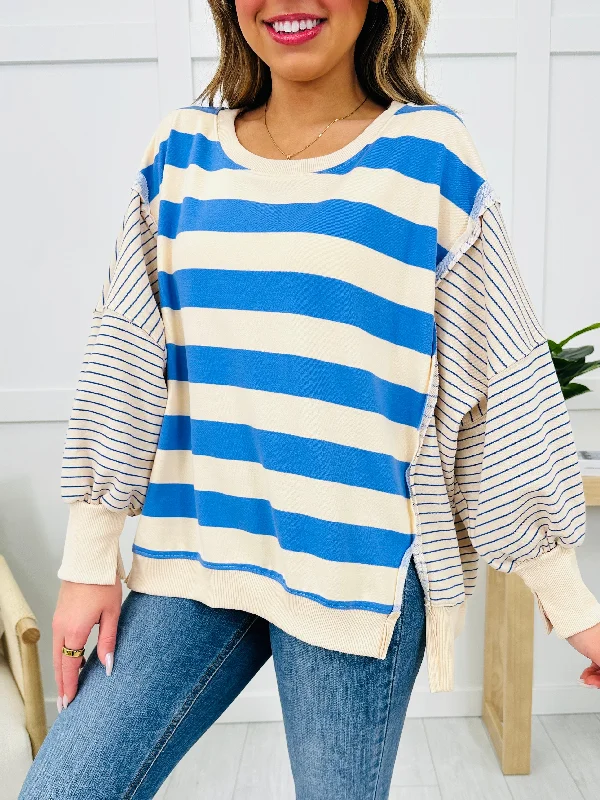 Chasing Stripes Pullover In Oatmeal/Blue Athletic Women's High - 