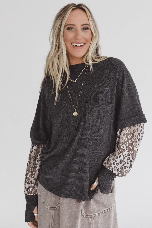 Better Together Layered Contrast Top - Leopard Elegant Women's Formal 