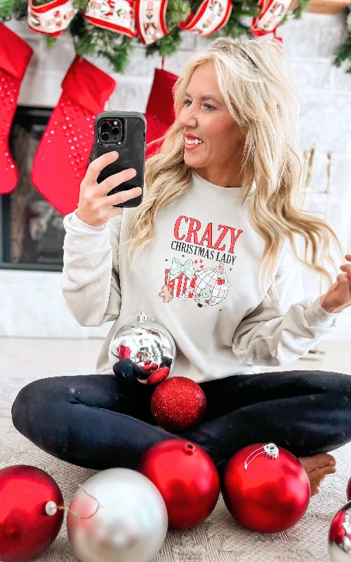 Crazy Christmas Lady Crewneck Sweatshirt** Athletic Women's  Athletic Women's 
