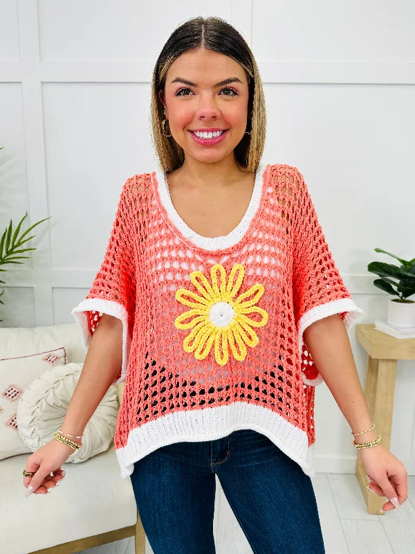 Daisy Daze Sweater In Coral/Ivory Monochromatic All - in - one
