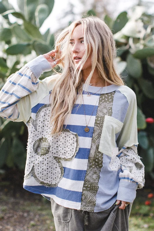 Daisy Darling Patchwork Top - Blue Laid - back Women's Vibe Laid - back Women's Vibe