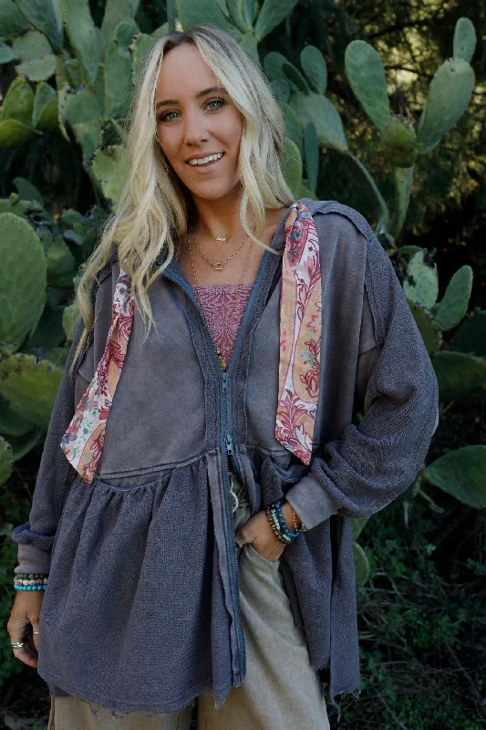 Annie Zip Up Hoodie Shacket - Gray Sharp Women's Italian