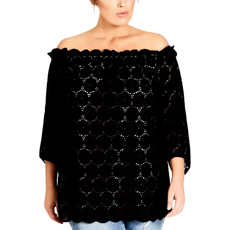 City Chic Womens Lace Tunic Blouse, Black, XS/14W Dapper Women's Bow - adorned Dapper Women's Bow - adorned