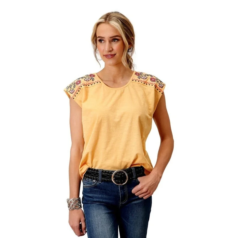 Roper Western Shirt Womens Sleeveless Cap Yellow 03-037-0513-3021 YE performance