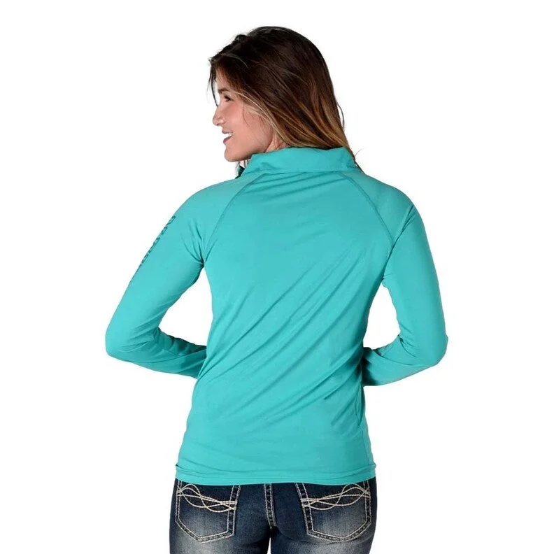 Cowgirl Tuff Western Shirt Womens L/S Tee 1/4 Zip Turquoise 100550 performance