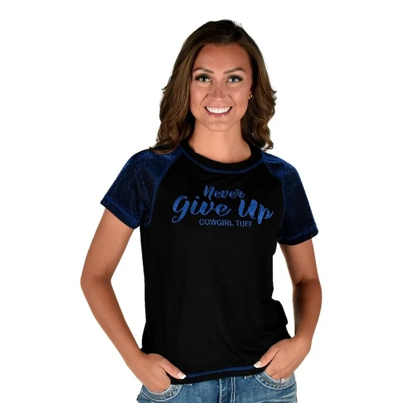 Cowgirl Tuff Western Shirt Womens S/S Tee Embroidery Black 100654 Refined Women's Velvet