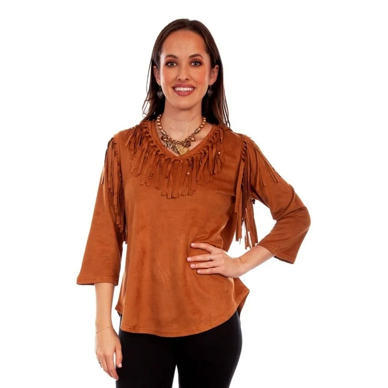 Scully Western Shirt Women 3/4 Sleeve Suede Fringe Microfiber F0_HC773 Bold Women's Statement Scully Western Shirt Women 3/4 Sleeve Suede Fringe Microfiber F0_HC773 Bold Women's Statement
