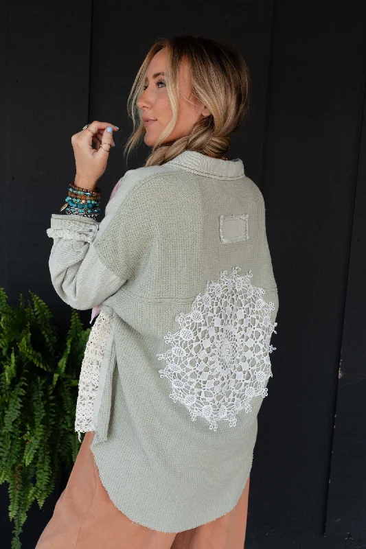 Way Home Patch Detail Shacket - Sage Country Country