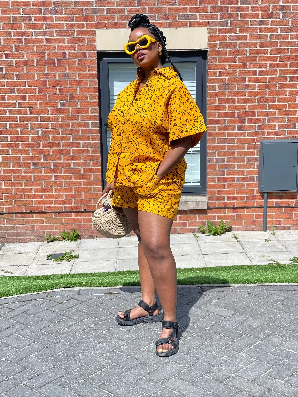 Adana Ankara Short Sleeve Shirt |Yellow African Print Luxurious Women's High -  end