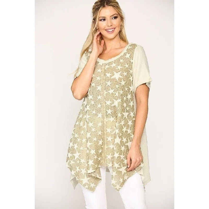 Star Textured Knit Mixed Tunic Top With Shark Bite Hem Practical Women's Multi -  Practical Women's Multi - 