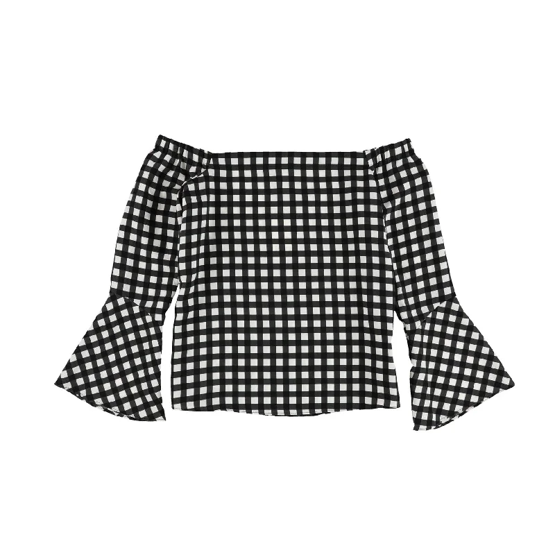 Bar Iii Womens Gingham Off The Shoulder Blouse Bold Women's Statement Bold Women's Statement