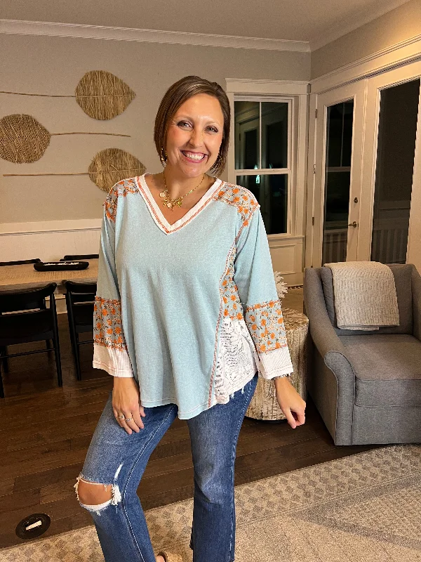 Petals Of Grace Top In Sky Blue Trendy Women's Oversized
