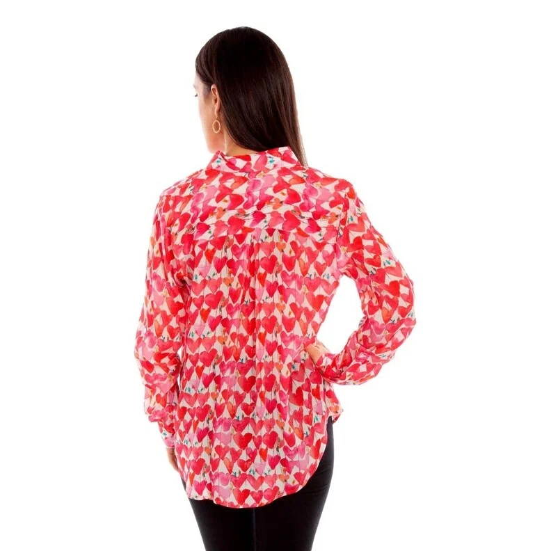 Scully Western Shirt Womens Long Sleeve Heart Print Pink F0_HC891 Modern Women's  Modern Women's 