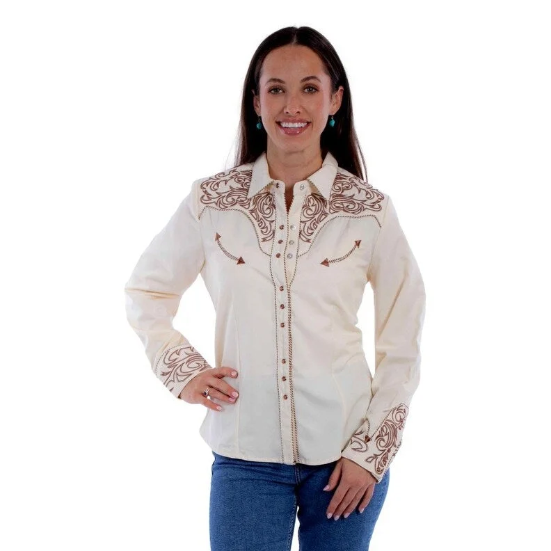 Scully Western Shirt Womens L/S Scroll Embroidered Yoke Snap F0_PL-912 Refined Women's Scully Western Shirt Womens L/S Scroll Embroidered Yoke Snap F0_PL-912 Refined Women's