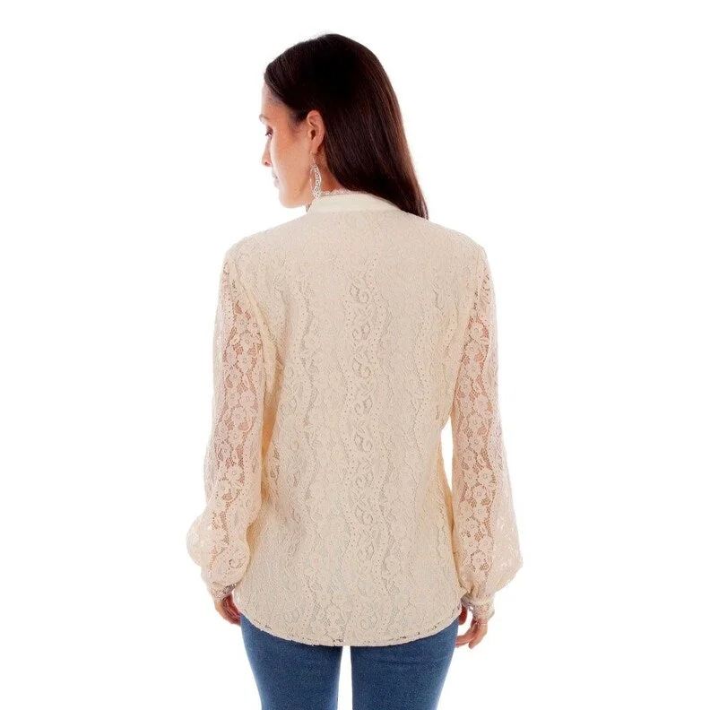Scully Western Shirt Womens Long Sleeve Lace Bodice Ivory F0_HC854 Cool Women's Skate Cool Women's Skate