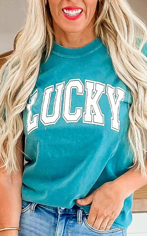 Green LUCKY Garment Dyed Graphic T-shirt Sporty Women's Tennis Sporty Women's Tennis Green LUCKY Garment Dyed Graphic T-shirt Sporty Women's Tennis Sporty Women's Tennis