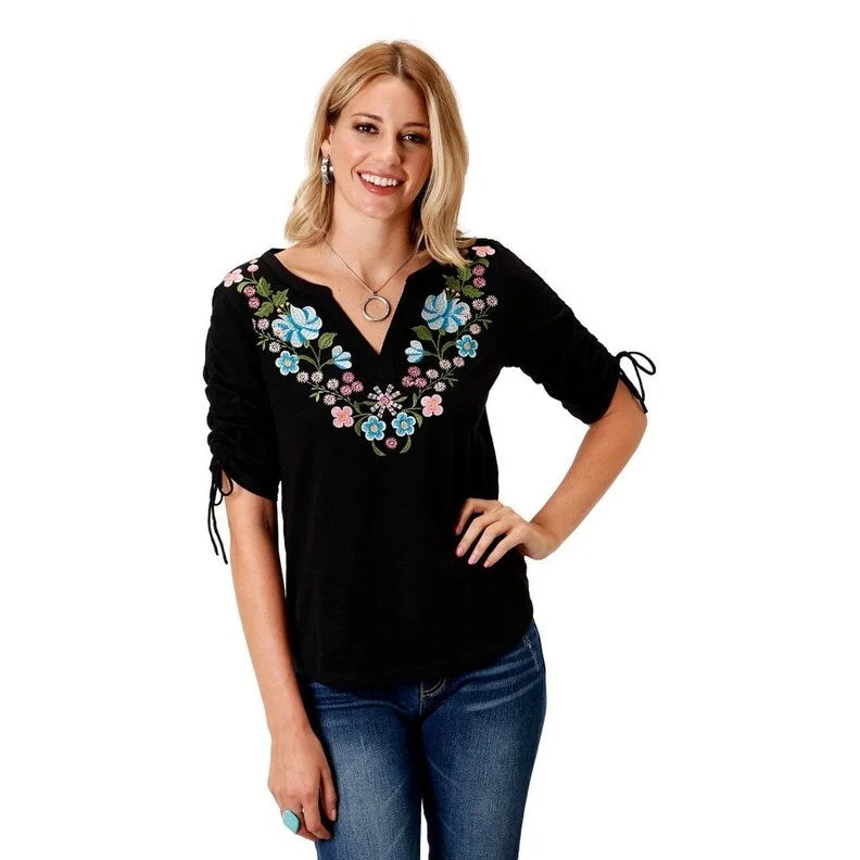 Roper Western Shirt Womens 3/4 Sleeve Black 03-039-0513-3045 BL Traditional Women's Wool Traditional Women's Wool