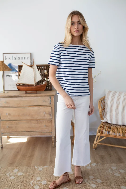 Short Sleeve Mariner - Navy/White Feminine Women's Soft 