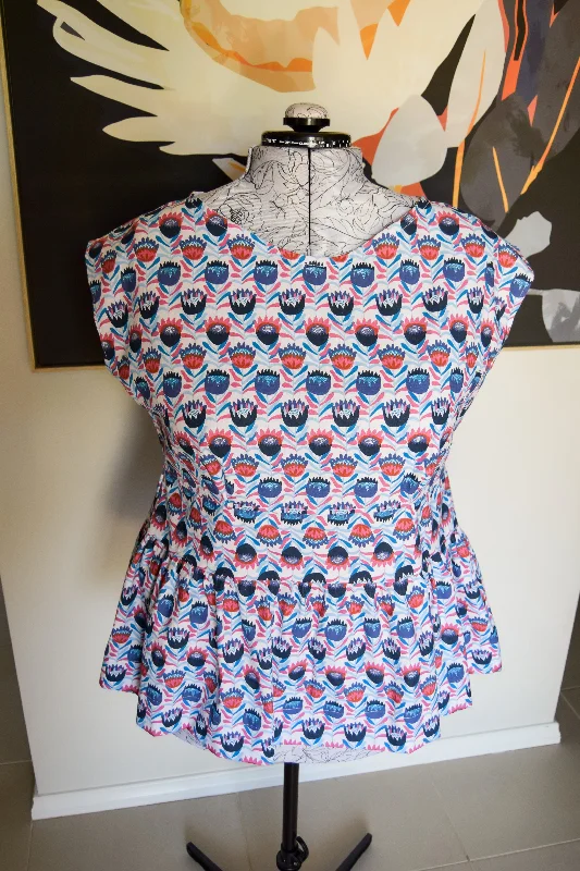 Cap-Sleeve Peplum Blouse Preppy Women's College