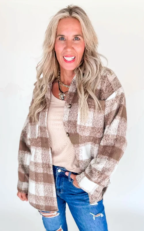 Brown Brushed Yarn Dyed Plaid Loose Button Up Jacket **FINAL SALE Edgy Women's Punk Edgy Women's Punk Brown Brushed Yarn Dyed Plaid Loose Button Up Jacket **FINAL SALE Edgy Women's Punk Edgy Women's Punk