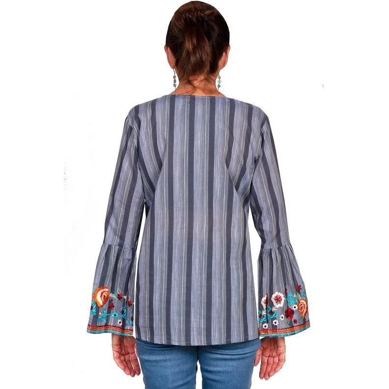 Scully Western Shirt Womens L/S Embroidered Stripe Charcoal F0_HC725 Youthful Women's Pop Youthful Women's Pop