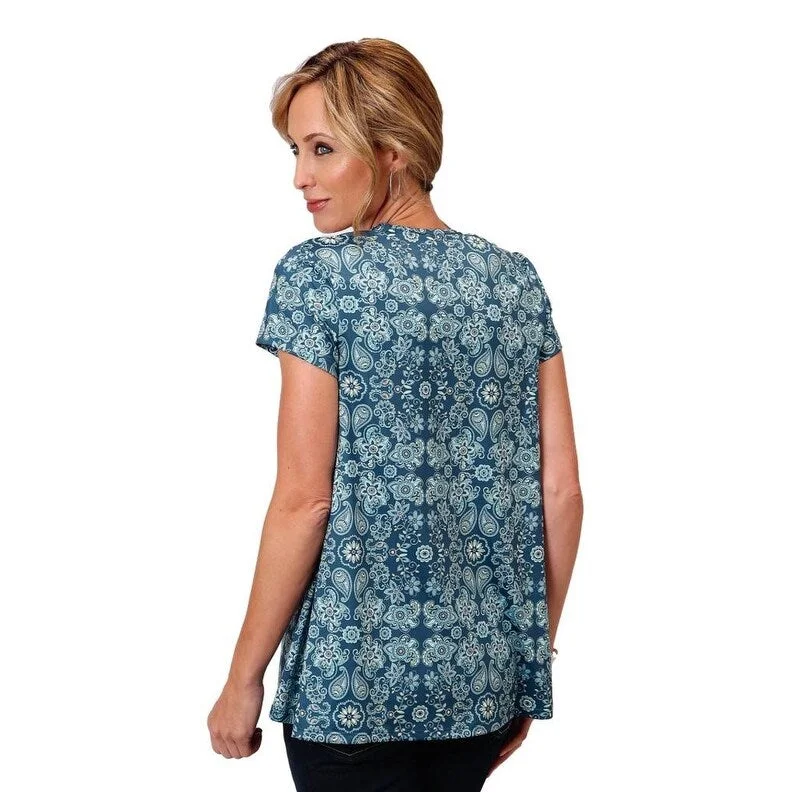 Roper Western Shirt Womens S/S Tunic Paisley Blue 03-039-0514-5004 BU Streetwear Style for Roper Western Shirt Womens S/S Tunic Paisley Blue 03-039-0514-5004 BU Streetwear Style for