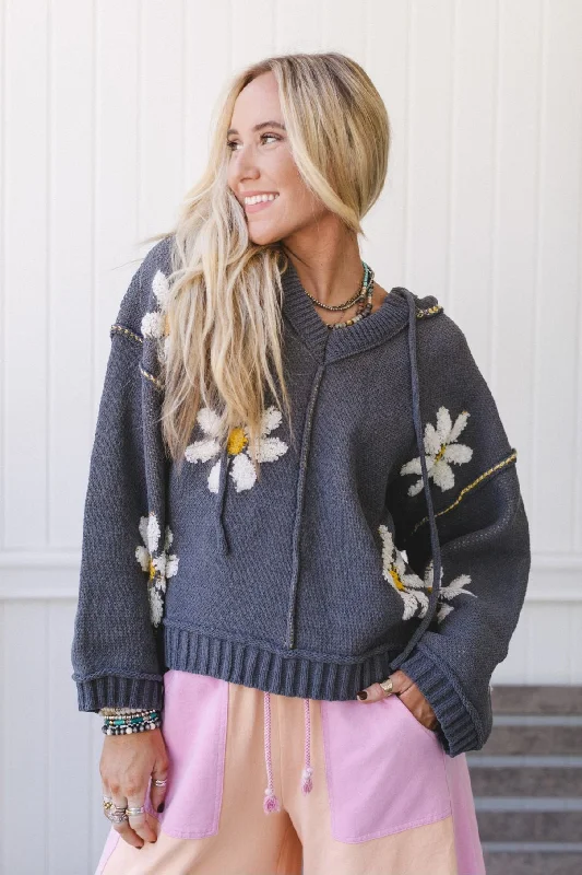 Daisy Belle Sweater Hoodie Top - Charcoal Casual Women's Loose - fitting Casual Women's Loose - fitting