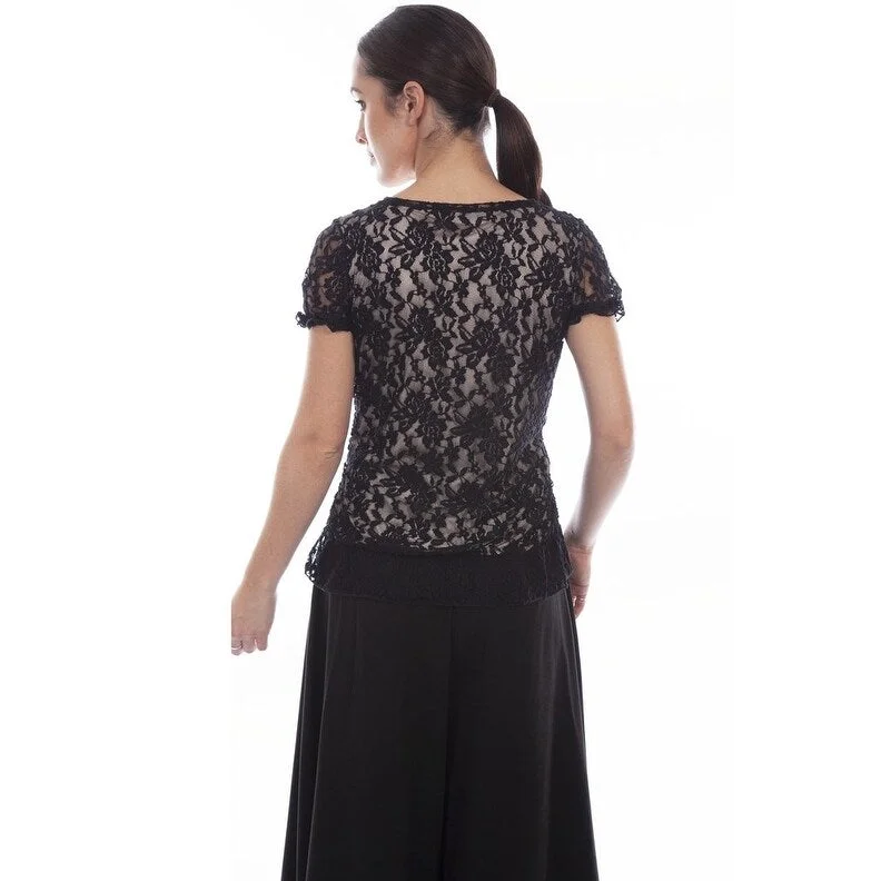 Scully Western Shirt Womens S/S Rangewear Lace Black F0_RW617 Refined Women's Hand - crafted Refined Women's Hand - crafted