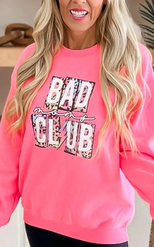 Neon Pink BAD MOMS CLUB Graphic Crewneck Sweatshirt Minimalist Women's Casual Minimalist Women's Casual Neon Pink BAD MOMS CLUB Graphic Crewneck Sweatshirt Minimalist Women's Casual Minimalist Women's Casual