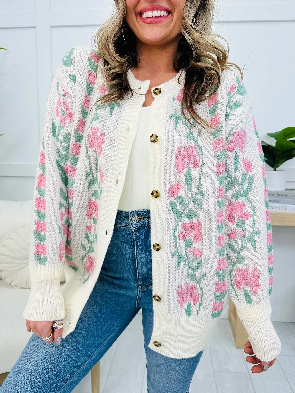 Rosebud Radiance Cardigan Cozy Women's Sherpa - lined
