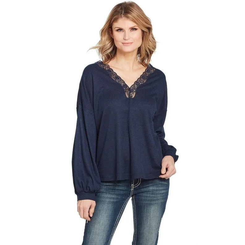 Cowgirl Up Western Shirt Womens Long Sleeve Lace Dolman Navy CG01104 Earthy Women's 