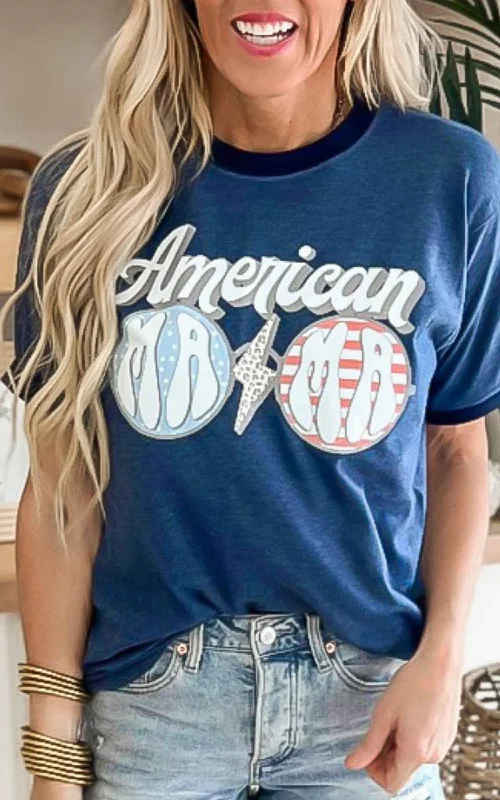 Denim Navy AMERICAN MAMA Ringer Graphic T-shirt Earthy Women's Hemp - based Earthy Women's Hemp - based Denim Navy AMERICAN MAMA Ringer Graphic T-shirt Earthy Women's Hemp - based Earthy Women's Hemp - based