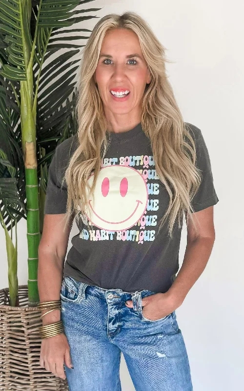 Smile Bad Habit Boutique Garment Dyed Graphic T-shirt. Feminine Women's Style Feminine Women's Style Smile Bad Habit Boutique Garment Dyed Graphic T-shirt. Feminine Women's Style Feminine Women's Style
