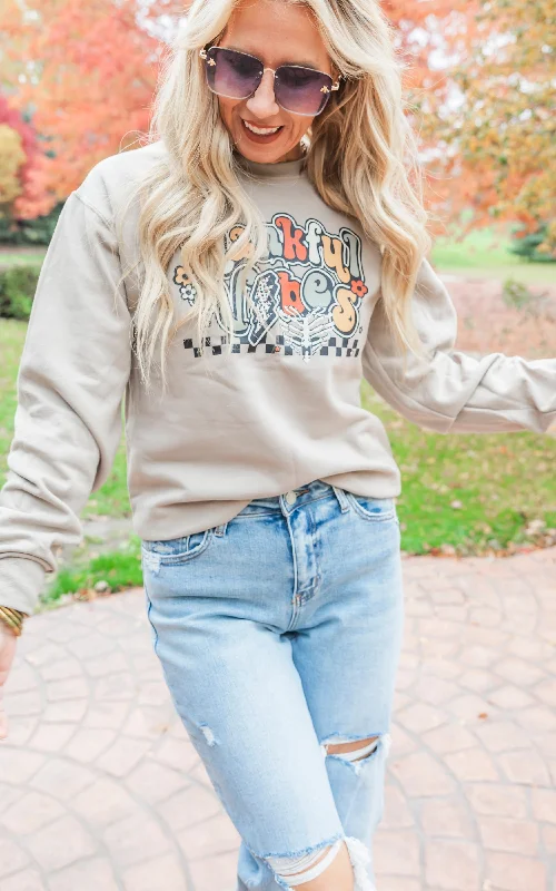 Thankful Vibes Crewneck Sweatshirt** - Final Sale Sporty Women's Athleisure  Sporty Women's Athleisure 