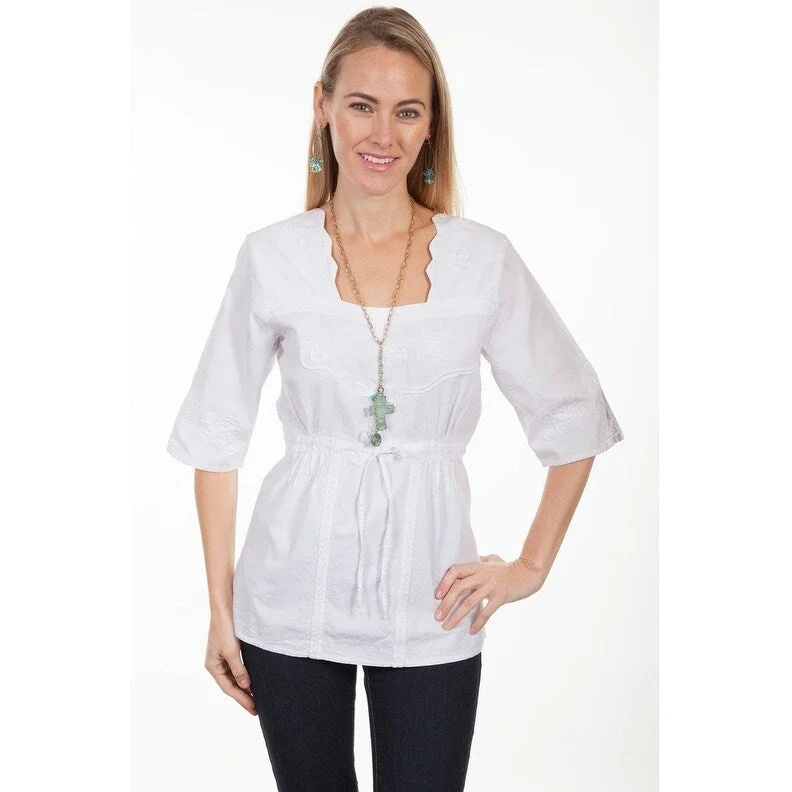 Scully Western Shirt Womens 3/4 Sleeve Tie Waist White F0_PSL-179 Athletic Women's 