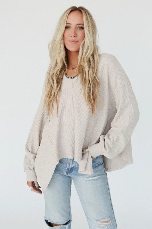 Poetry Thermal V Neck Top - Oatmeal Edgy Women's Punk
