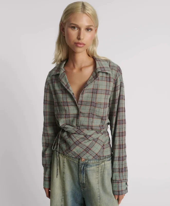 One Teaspoon - Get Checked Wrap Shirt - Sage Women Women
