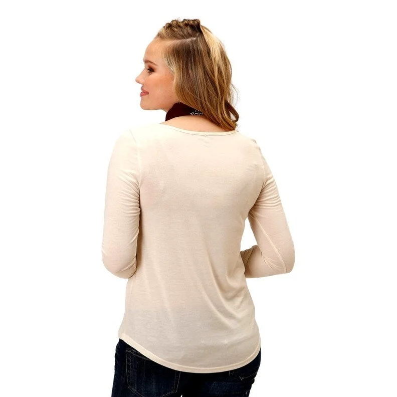 Roper Western Shirt Womens L/S Screen Print Cream 03-038-0513-6129 WH Casual Women's Loose - fitting