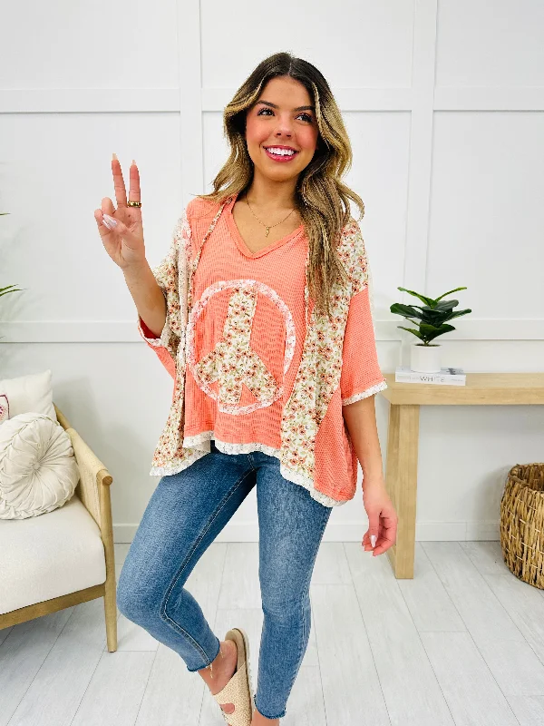 Peaceful Meadow Top In Neon Peach/Sand Sustainable Organic